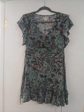 Teal Floral Ruffle Dress